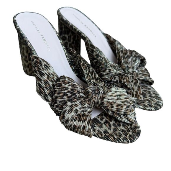 Loeffler Randall Animal Print Penny Pleated Bow Heeled Mule Sandal Size 10.5 - Picture 2 of 8